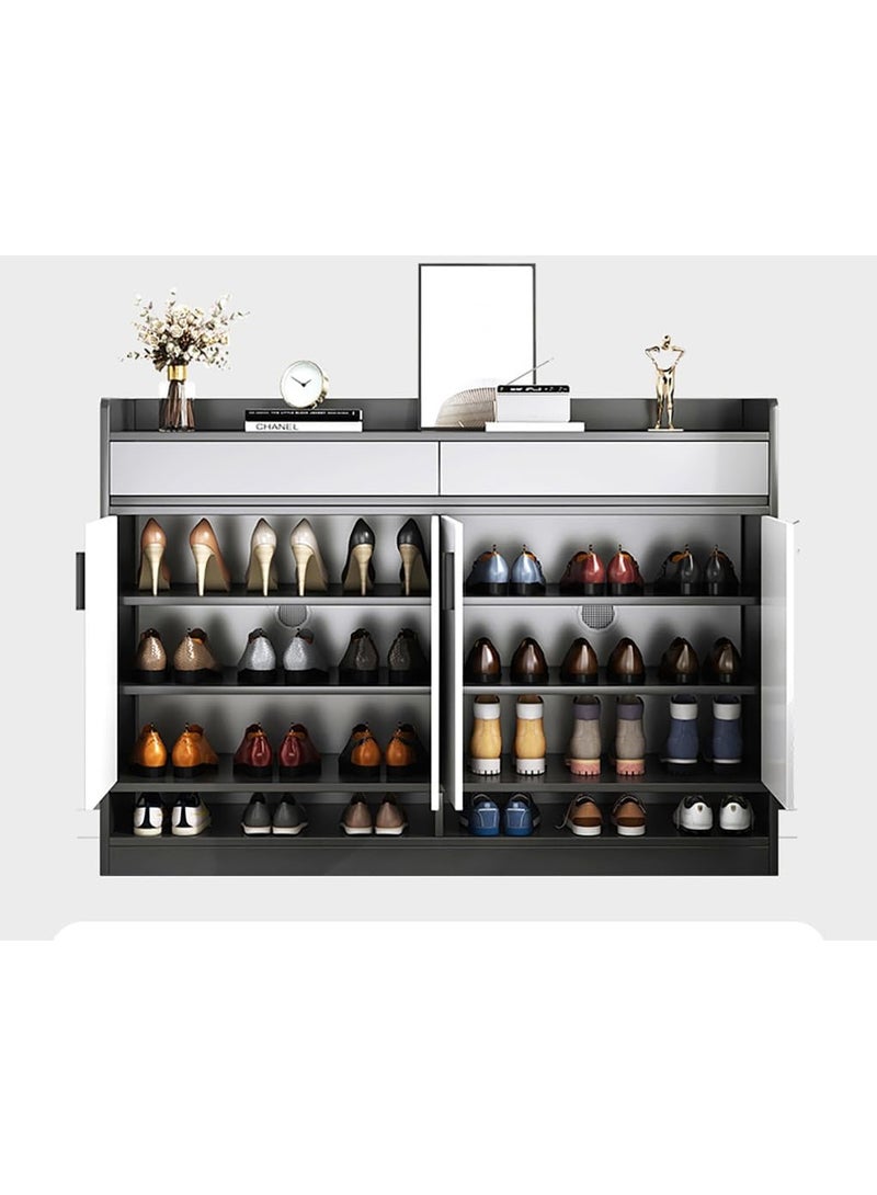 إيونتو خزانة أحذية عصرية بطول ١٢٠ سم مع حاجز حماية للطاولة - لونان رمادي داكن ورمادي فاتح، درجان، ٤ أبواب مفتوحة، وحجرات سفلية مفتوحة - Image 2