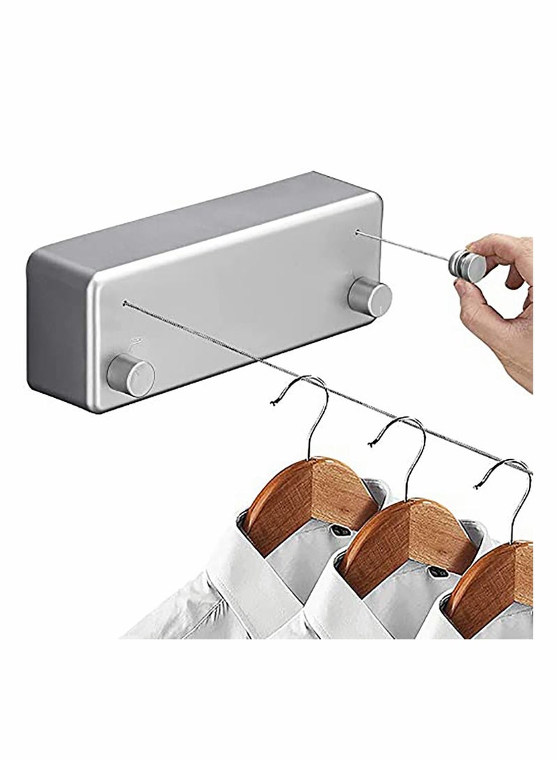 حبل غسيل قابل للسحب مزدوج، حبل مزدوج قابل للتعديل من الفولاذ المقاوم للصدأ، مركز تثبيت على الجدار يوفر مساحة لغسيل الملابس في الداخل والخارج، بطول 13.8 قدم (فضي)