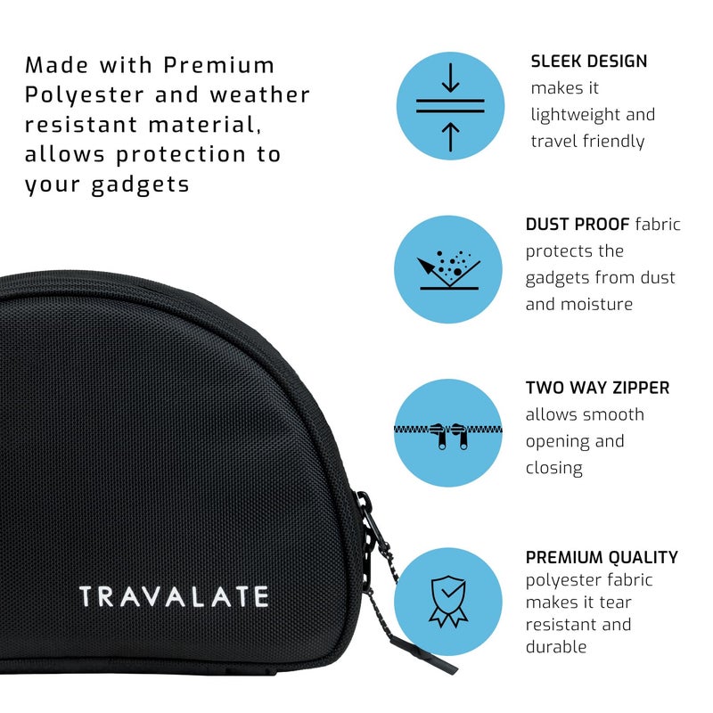 TRAVALATE Polyester Tech Organizer Pouch | Tech Organizer Pouch for Cables, Adapters, Chargers, Hard Drives, Pen Drives and Tech Products | Durable Zippered Gadgets Organizer Black - Image 3