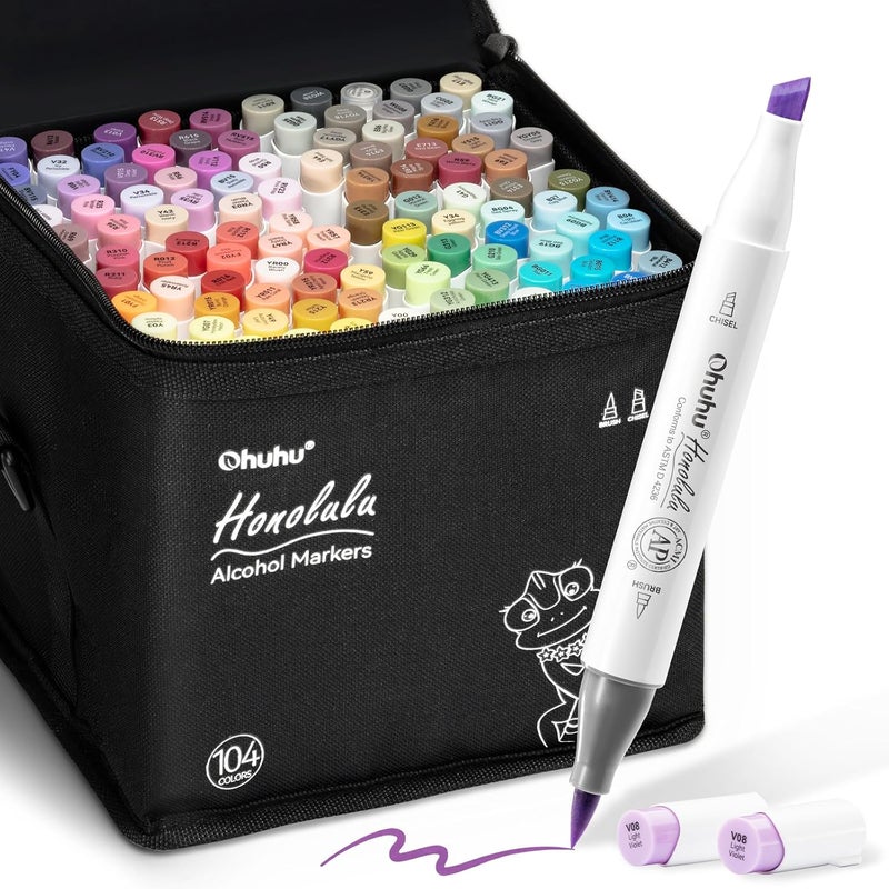 Ohuhu Honolulu Alcohol Markers - 104-Color Double Tipped Art Marker Set - Image 1