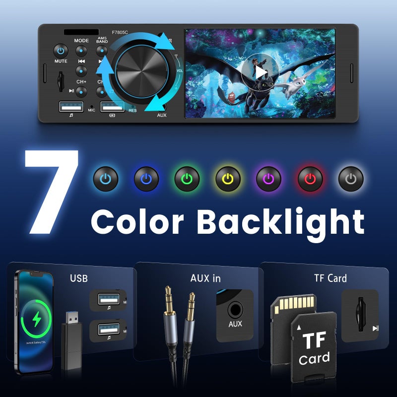 Driauto Single Din Car Stereo with CarPlay Android Auto, Touch Screen Car Audio Receiver with Bluetooth 1 Din, Driauto 4 Inch Car Radio MP5 Player Support FM Mirror Link USB/TF/AUX/SWC, Backup Camera - Image 5