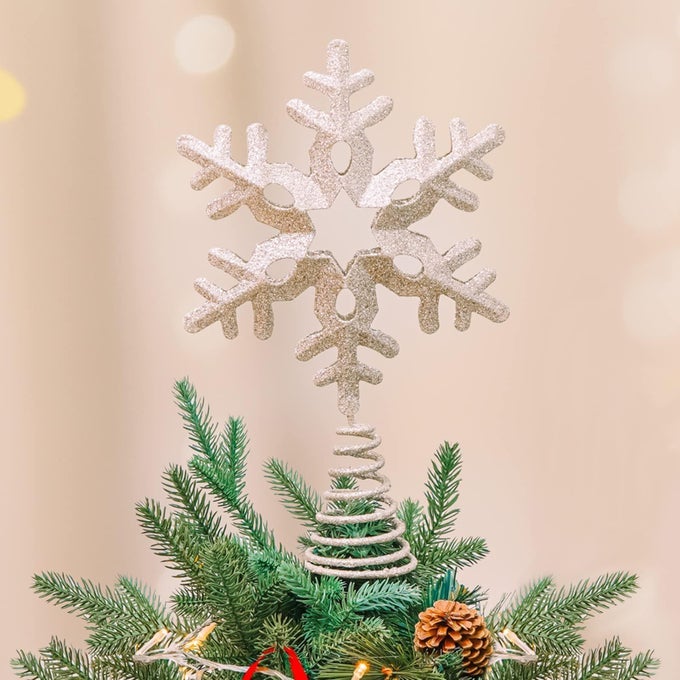 Christmas Tree Topper 1325 X 825 Silver Metal Glitter Tree Topper Snowflake for Christmas Tree Decorations Home Holiday Xmas Party Indoor Office Decor