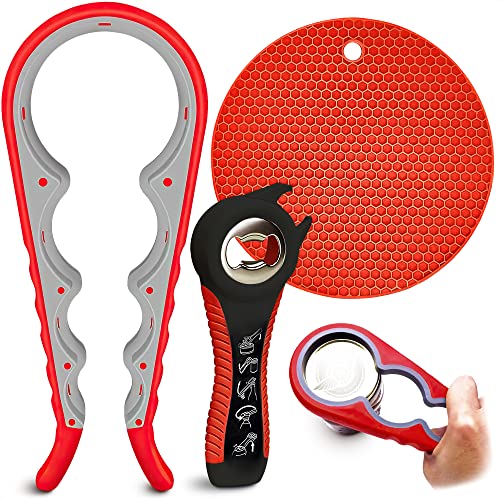 VIKROM 3 Pcs Rubber Jar Opener Grippers Tools for Seniors - Rubber Jar Opener Gripper Pad and 2 Openers for Seniors with Weak Hands, Ergonomic Handle, Easy to Use & Clean, Fits Up to 2.7 Inch Caps - Image 1