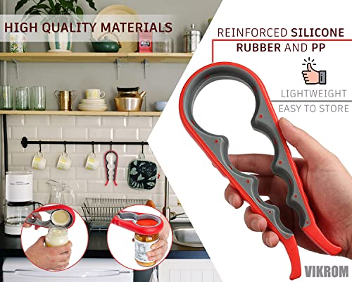 VIKROM 3 Pcs Rubber Jar Opener Grippers Tools for Seniors - Rubber Jar Opener Gripper Pad and 2 Openers for Seniors with Weak Hands, Ergonomic Handle, Easy to Use & Clean, Fits Up to 2.7 Inch Caps - Image 5
