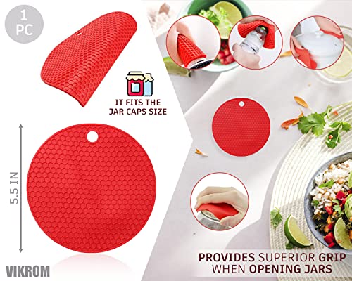 VIKROM 3 Pcs Rubber Jar Opener Grippers Tools for Seniors - Rubber Jar Opener Gripper Pad and 2 Openers for Seniors with Weak Hands, Ergonomic Handle, Easy to Use & Clean, Fits Up to 2.7 Inch Caps - Image 4
