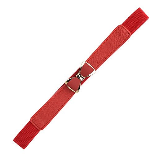 Syuer Women's 1" Width Bow Skinny Elastic Waist Belt - Stretchy Thin Belt (S-M (26"-32"), Red) - Image 4