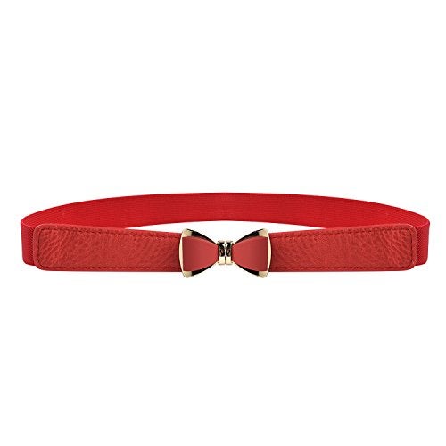 Syuer Women's 1" Width Bow Skinny Elastic Waist Belt - Stretchy Thin Belt (S-M (26"-32"), Red) - Image 1