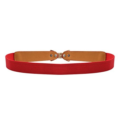 Syuer Women's 1" Width Bow Skinny Elastic Waist Belt - Stretchy Thin Belt (S-M (26"-32"), Red) - Image 2