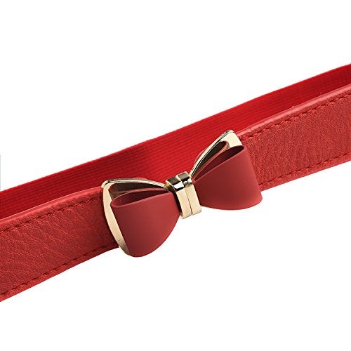 Syuer Women's 1" Width Bow Skinny Elastic Waist Belt - Stretchy Thin Belt (S-M (26"-32"), Red) - Image 3