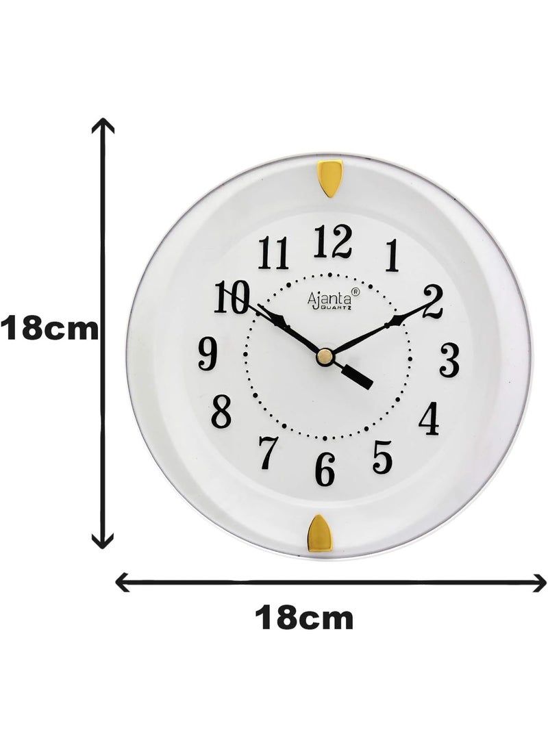 أجانتا ساعة الجدار البلاستيكية التناظرية من Ajanta Step Movement – تصميم دائري مدمج 7 إنش – قرص أبيض – ساعة جدارية كوارتز كلاسيكية للمنزل، المكتب، المطبخ وغرفة النوم (موديل 1267-أبيض) - Image 2