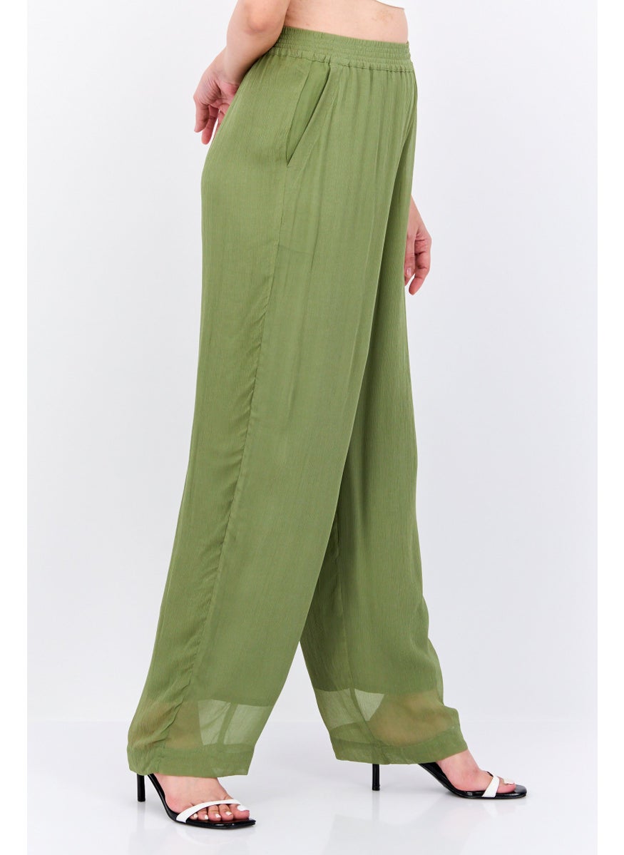Scotch & Soda Women Wide Leg Textured Pull On Pants, Olive  - Image 3