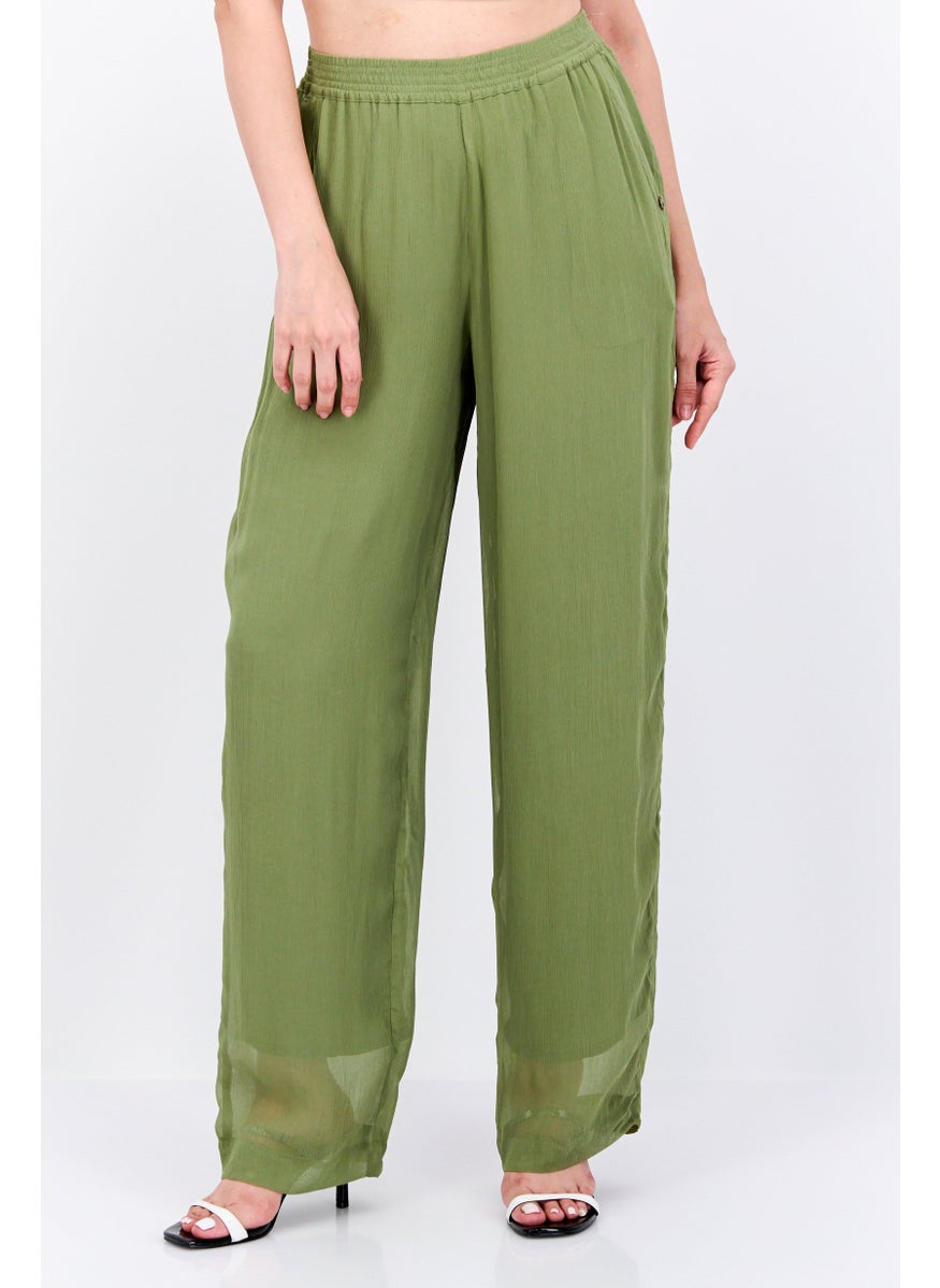 Scotch & Soda Women Wide Leg Textured Pull On Pants, Olive  - Image 1