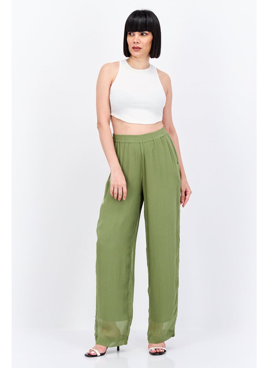 Scotch & Soda Women Wide Leg Textured Pull On Pants, Olive  - Image 2