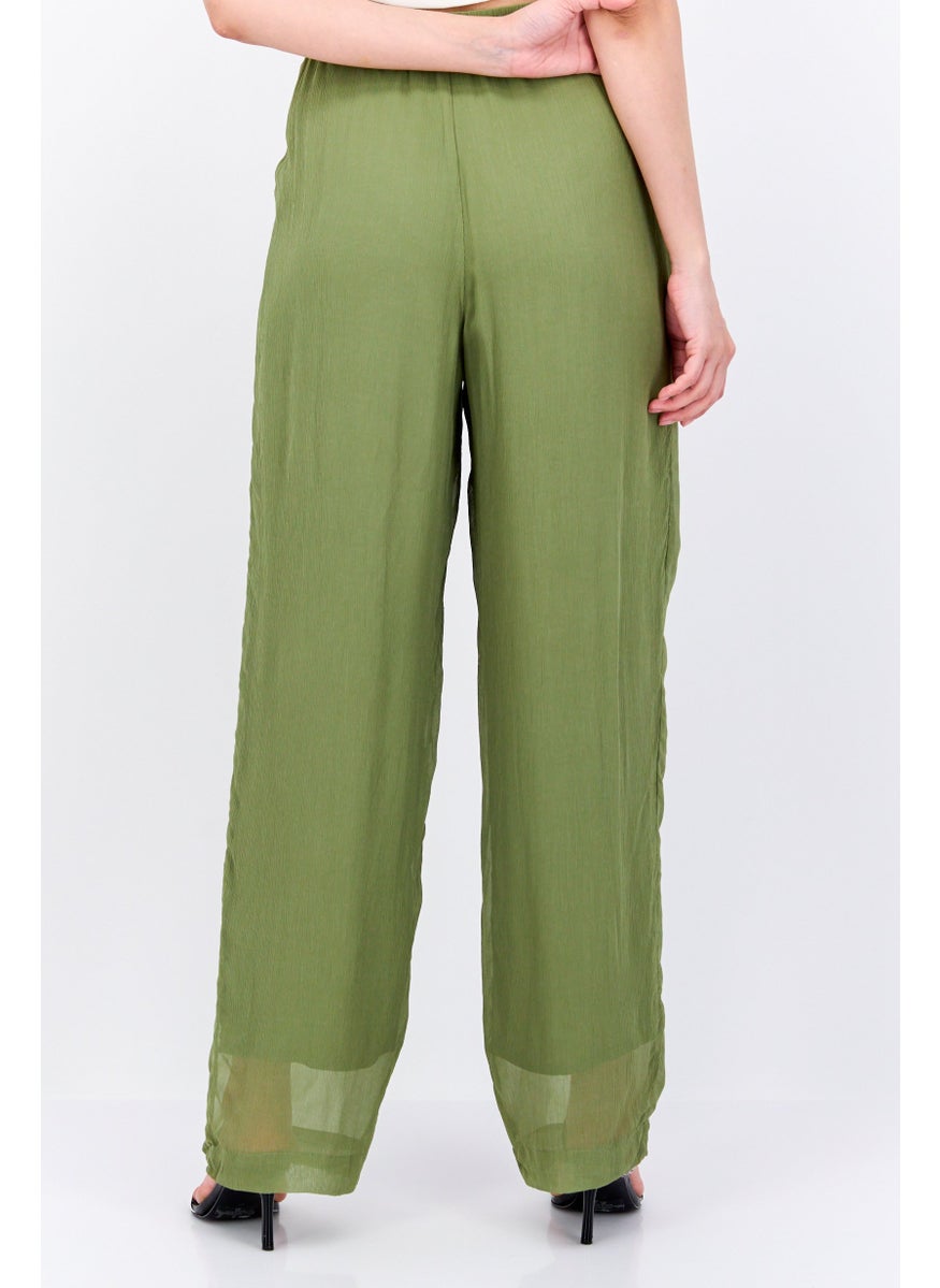 Scotch & Soda Women Wide Leg Textured Pull On Pants, Olive  - Image 4