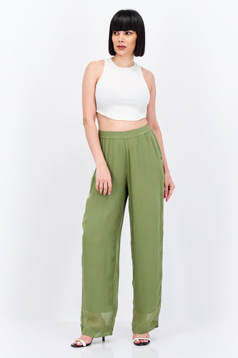 Scotch & Soda سروال نسائي واسع الساقين بتصميم محبوك، زيتوني - Image 2
