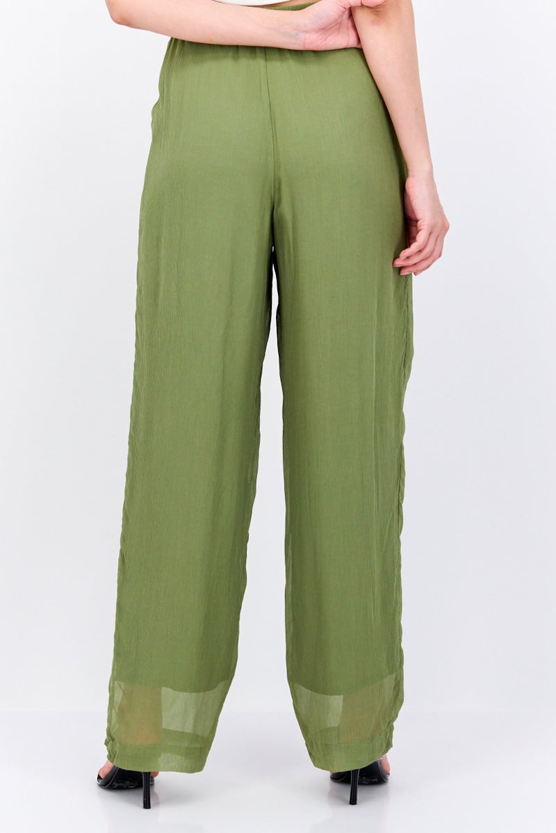 Scotch & Soda سروال نسائي واسع الساقين بتصميم محبوك، زيتوني - Image 4