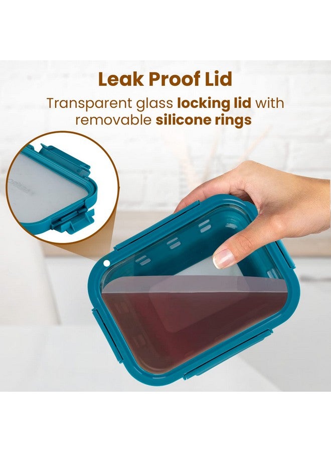 AGARO Imperial Glass Containers With Silicone Sleeves & With Lock Lid, 3 pcs Set, Borosilicate Glass, Rectangle Shape, Transparent, Microwave and Refrigerator Safe, 370ml, 640ml, 1050ml, Cyan - Image 4