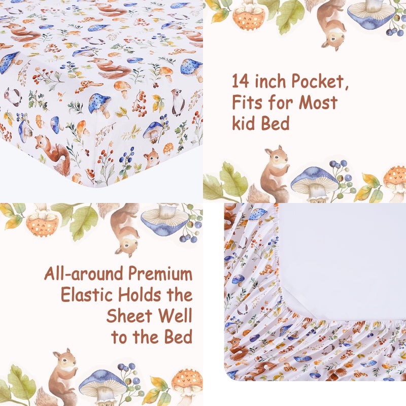 lasoftan Kids Sheet Set Twin Size, Twin Sheet Set with Oil Squirrel Patternï¼ŒBreathable Silky Soft Microfiber Kids Fitted Sheet - Image 4