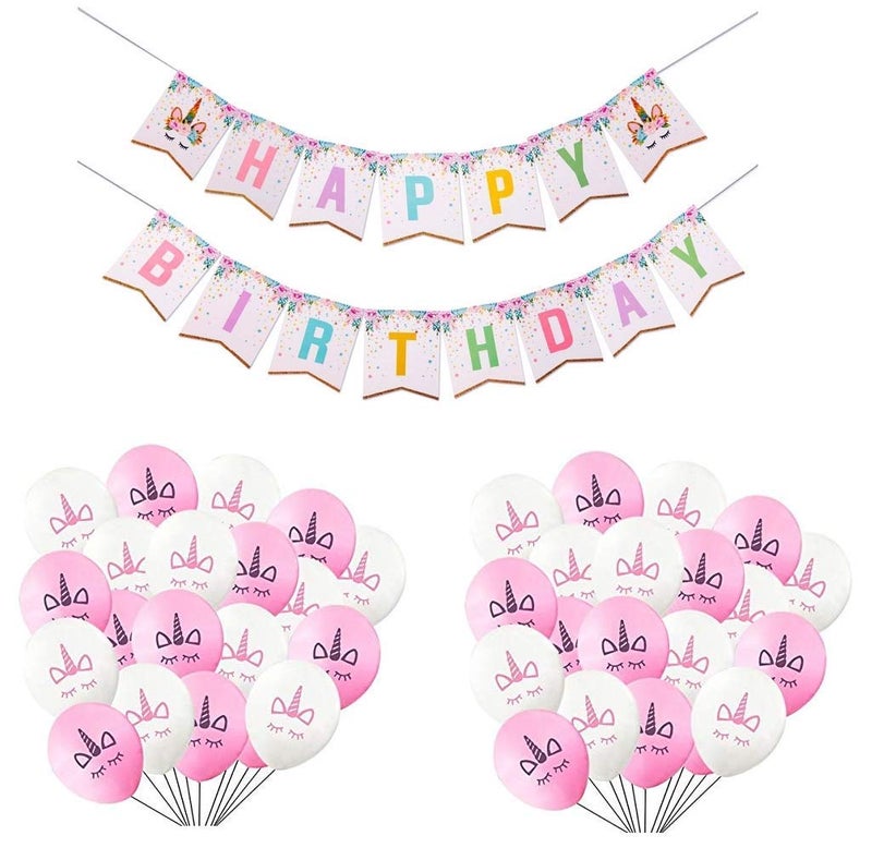 HK balloons Pack of 31 Unicorn Themed Happy Birthday Banner with 30 pcs Printed Unicorn Themed Balloons for Birthday Decorations - Image 5