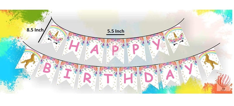 HK balloons Pack of 31 Unicorn Themed Happy Birthday Banner with 30 pcs Printed Unicorn Themed Balloons for Birthday Decorations - Image 3