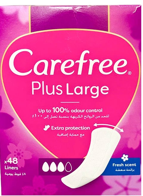 Carefree Plus Large Fresh Scent Up to 100% odour Control Extra Protechion 48 Liners