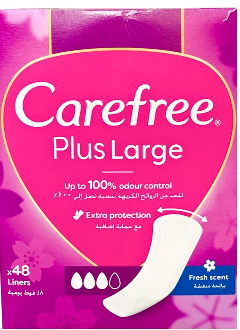 Carefree Carefree Plus Large Fresh Scent Up to 100% odour Control Extra Protechion 48 Liners  - Image 1