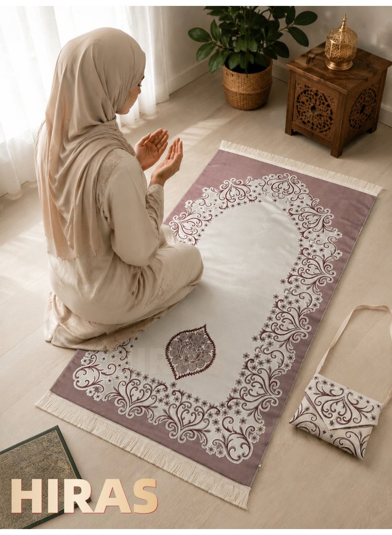 Hiras Prayer Mat Muslim Prayer Rug with Portable Bag, Water Proof Soft Fabric Foldable Prayer Mat 110*70 cm Red - Image 1