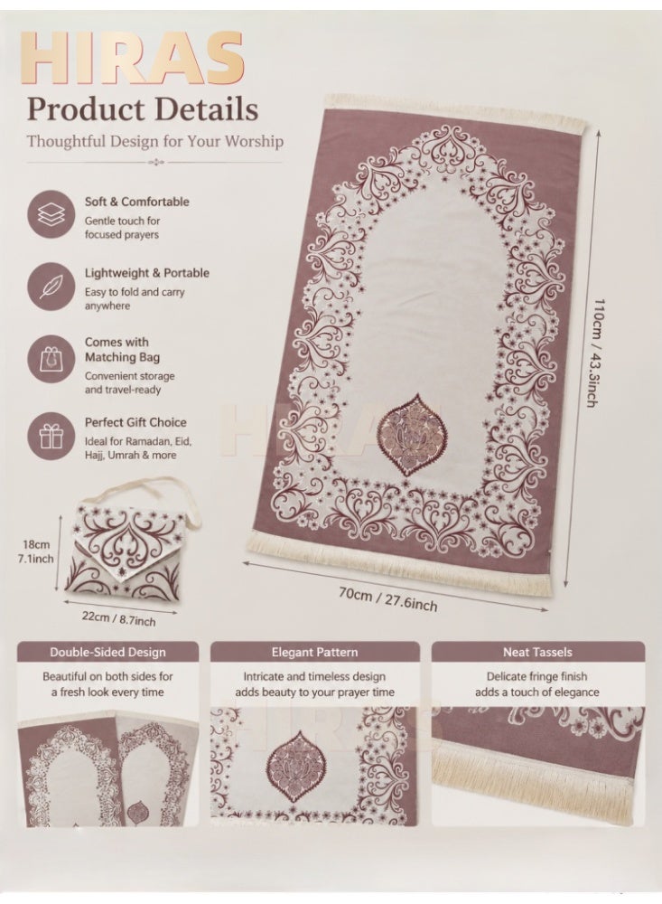 Hiras Prayer Mat Muslim Prayer Rug with Portable Bag, Water Proof Soft Fabric Foldable Prayer Mat 110*70 cm Red - Image 2