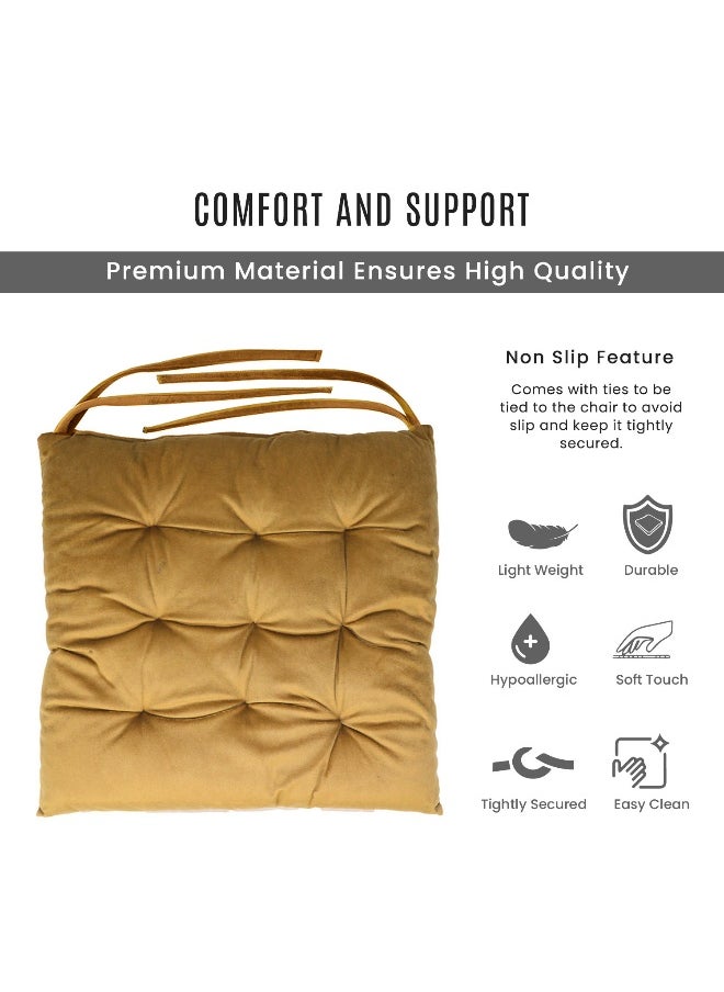 Rest Pack Of 2 Velvet Soft Chair Pad With Seat Ties Suitable For Garden , Kitchen And Office Chairs Indoor And Outdoor Khaki 40X40Cm  - Image 4