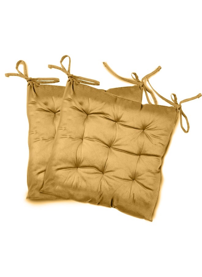 Rest Pack Of 2 Velvet Soft Chair Pad With Seat Ties Suitable For Garden , Kitchen And Office Chairs Indoor And Outdoor Khaki 40X40Cm  - Image 1