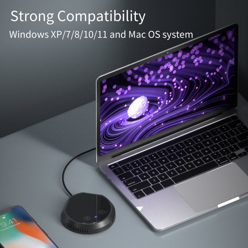USB Microphone: 360° Omnidirectional Pickup, Noise-canceling Tech, Built-in Speaker & BT Module - Touch-Sensor Mute, Plug&Play for Online Meetings, Home Studio, Laptop & PC Use - Image 2