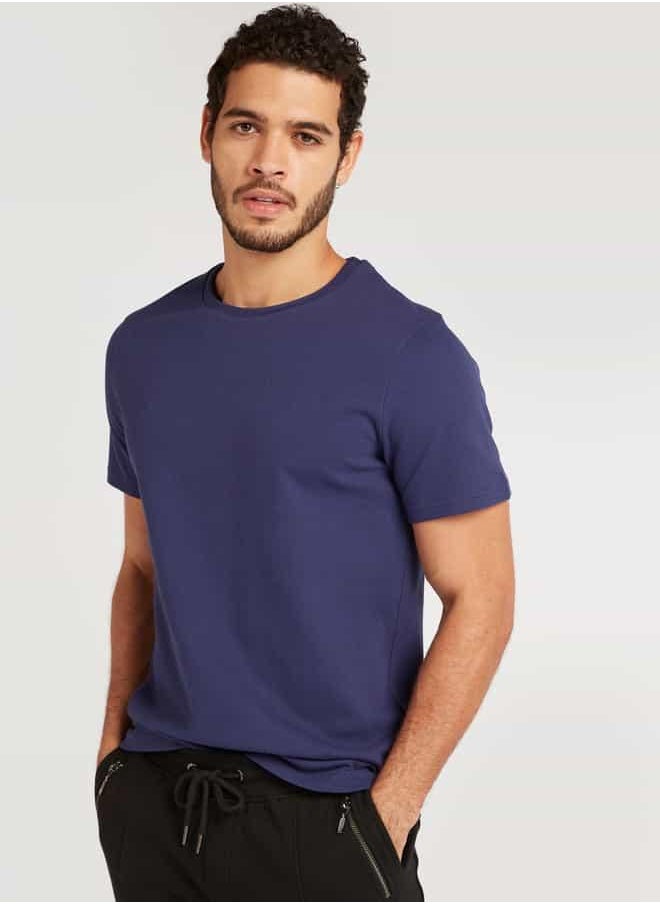 Iconic - Iconic Textured Slim Fit T-shirt with Crew Neck and Short Sleeves - Image 1