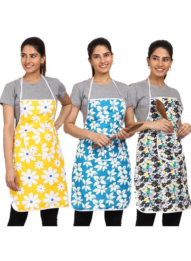 JMi Cotton Floral Print Aprons For Women kitchen Waterproof | Kitchen apron | Apron With Pocket | Multi colour | for Home, Kitchen, Restaurant Free Size (Pack of 3) - Image 1