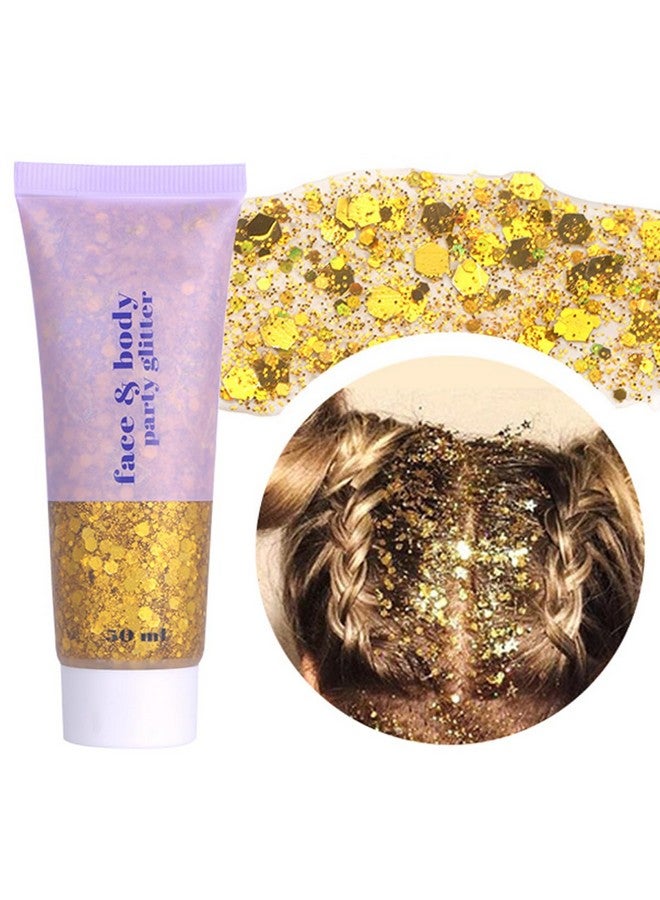 paminify Gold Face Glitter Gelsinger Concerts Music Festival Rave Accessorieshalloween Body Glitter Hair Sequins Face Glitter Paint Makeupmardi Gras Sparkling Chunky Glitter For Women50Ml - Image 1