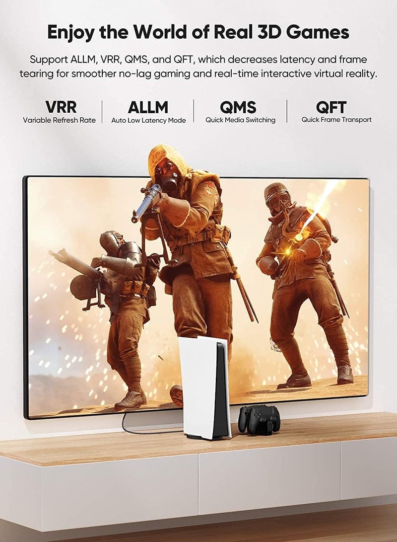 كابلات HDMI 8K، (2 متر 2 تحميل) HDMI فائقة عالية الوضوح قيادة عالية السرعة 48Gbps فائقة الوضوح 8K @ 60Hz، 4K @ 120Hz، 4320P، 2160P، 1080P