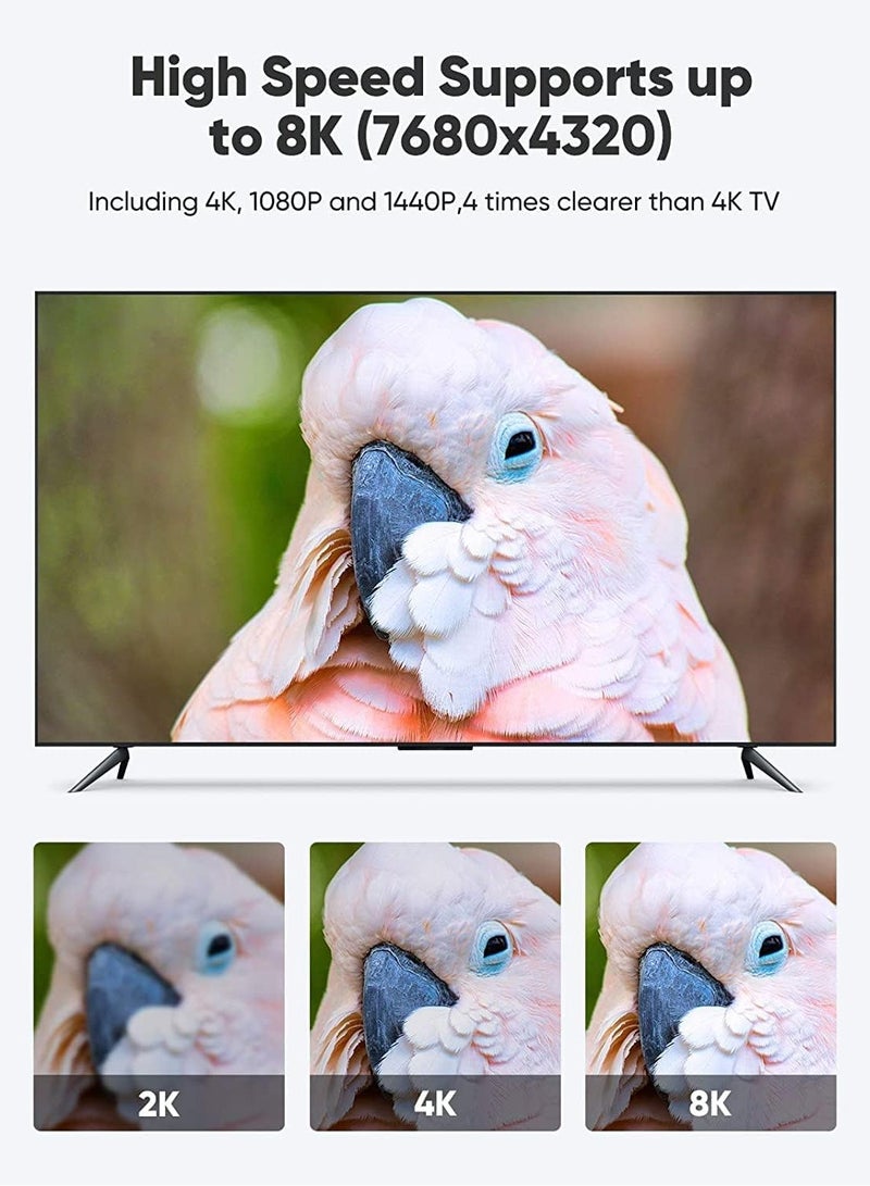 كابلات HDMI 8K، (2 متر 2 تحميل) HDMI فائقة عالية الوضوح قيادة عالية السرعة 48Gbps فائقة الوضوح 8K @ 60Hz، 4K @ 120Hz، 4320P، 2160P، 1080P