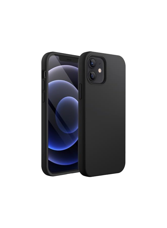 جي تيك جراب سيليكون لهاتف iPhone 12/12 Pro مقاس 6.1 بوصة، جراب هاتف واقٍ كامل الجسم ناعم الملمس كالحرير، غطاء مقاوم للصدمات مع بطانة من الألياف الدقيقة (أسود) - Image 1