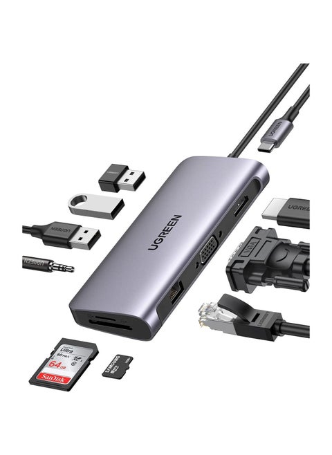 UGREEN USB C Hub 10 in 1 Type C Hub with Ethernet,4K USB C to HDMI,VGA,PD Power Delivery,3 USB 3.0 Ports,USB C to 3.5mm,SD/TF Cards Reader Compatible for MacBook Pro/Air,iPad Pro 2021 and USB C Device