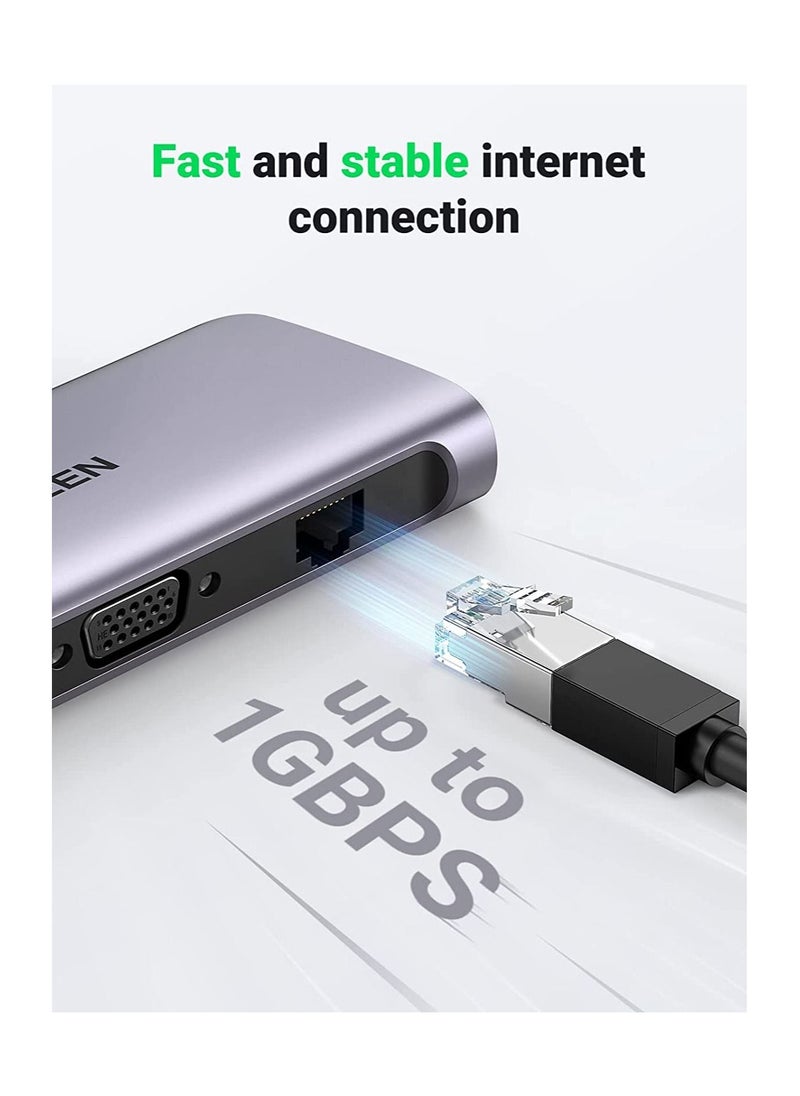UGREEN USB C Hub 10 in 1 Type C Hub with Ethernet,4K USB C to HDMI,VGA,PD Power Delivery,3 USB 3.0 Ports,USB C to 3.5mm,SD/TF Cards Reader Compatible for MacBook Pro/Air,iPad Pro 2021 and USB C Device