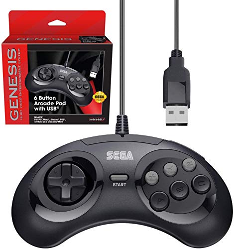 Retro Bit Retro-Bit Official Sega Genesis USB Controller 6-Button Arcade Pad for Sega Genesis Mini, PS3, PC, Mac, Steam, Switch - USB Port - (Black) - Image 1