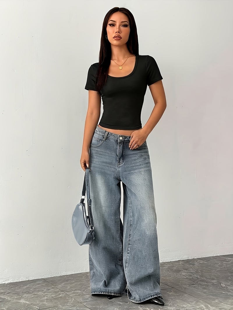 Spring\u002FSummer Women's Slim - Fit Solid Color Round Neck Short Sleeve Top, Body - hugging Base Layer, Fashionable Simple and Versatile Top, Suitable for All Seasons, Comfortable... - Image 3