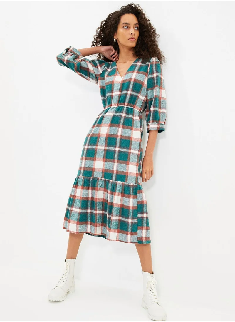 trendyol V-Neck Checked Dress