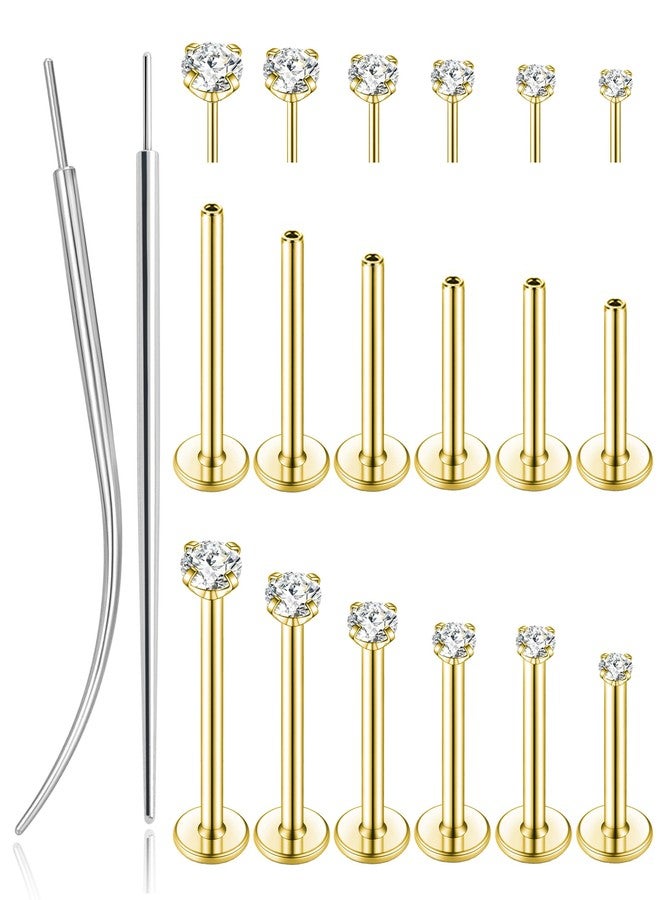 Tornito 6 Pairs 18K Gold Plated Push in Nose Studs for Women Men 316L Stainless Steel Threadless Lip Rings CZ Flat Back Stud Earrings Nostril Labret Cartilage Earrings 6/7/7/8/10/12mm 20G Gold - Image 1