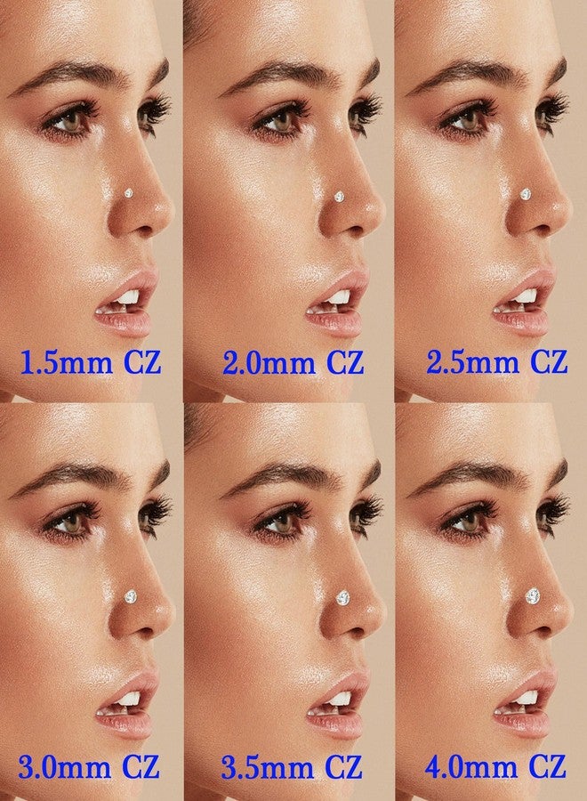 Tornito 6 Pairs 18K Gold Plated Push in Nose Studs for Women Men 316L Stainless Steel Threadless Lip Rings CZ Flat Back Stud Earrings Nostril Labret Cartilage Earrings 6/7/7/8/10/12mm 20G Gold - Image 4