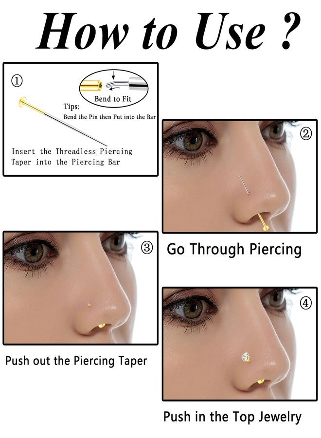 Tornito 6 Pairs 18K Gold Plated Push in Nose Studs for Women Men 316L Stainless Steel Threadless Lip Rings CZ Flat Back Stud Earrings Nostril Labret Cartilage Earrings 6/7/7/8/10/12mm 20G Gold - Image 5