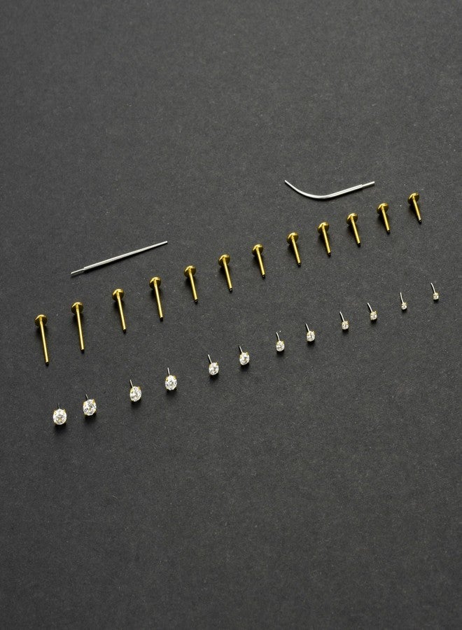 Tornito 6 Pairs 18K Gold Plated Push in Nose Studs for Women Men 316L Stainless Steel Threadless Lip Rings CZ Flat Back Stud Earrings Nostril Labret Cartilage Earrings 6/7/7/8/10/12mm 20G Gold - Image 3