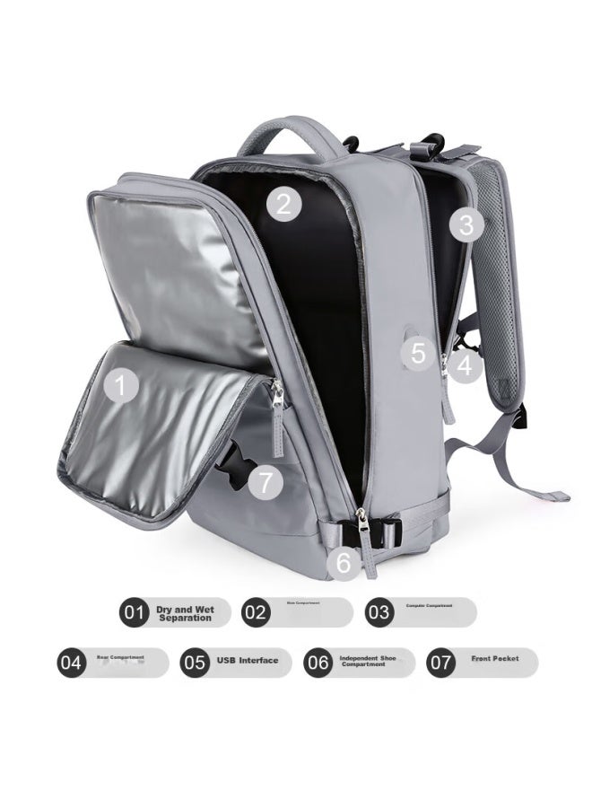 Landcase Travel Backpack For Women, Large Capacity, 15.6-inch Laptop Bag, Multifunctional Luggage Bag, 1637 Gray - Image 2
