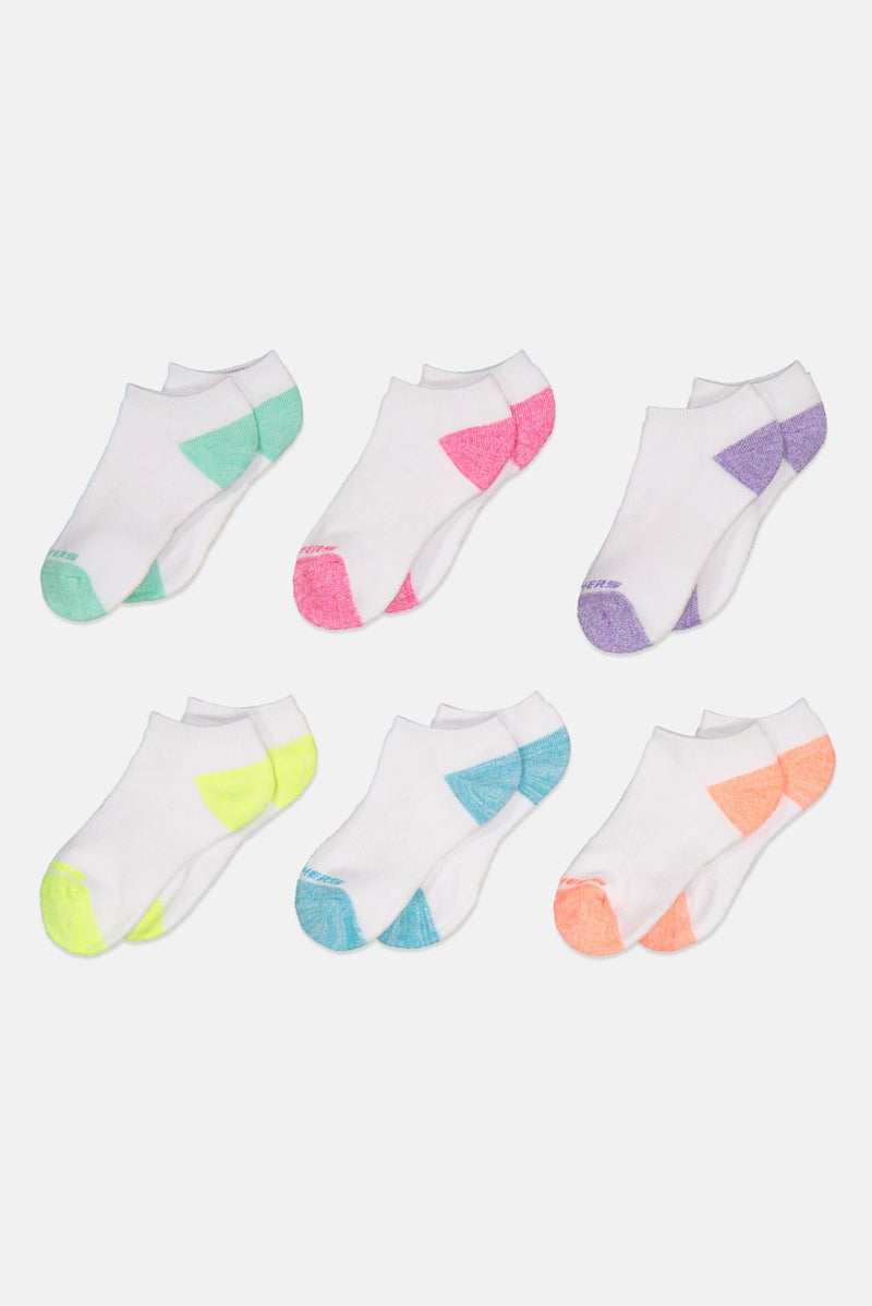 SKECHERS Kids Girl 6 Pairs Of No Show Cushion Socks, White Combo  - Image 1