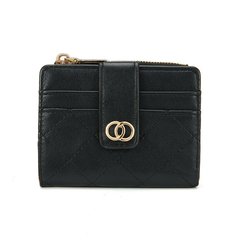 New Womens Wallet Short Solid Color Card Bag 2023 Summer Womens High Sense Zipper Coin Purse Wholesale Black