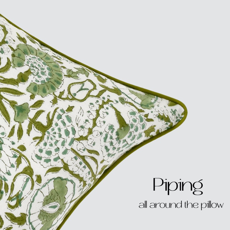 CPC COTTON PRINT CLUB CPC Agate Green 100% Cotton Block Print Sham Cover 12x20 inch, Handmade Boho Floral Pillowcase, Farmhouse Cottagecore Bedding, Soft Decorative Cushion Cover Gift Spring, Easter - Image 3